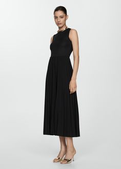 Pleated hem dress - Women | MANGO USA Midi Design, The Little Black Dress, Flowy Fabric, Pleated Midi Dress, Hem Dress, Womens Midi Dresses, Wide Straps, Little Black Dress, Mango