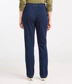 #LLBean: Women's Perfect Fit Pants, Original Denim Stretch High Rise Pull-on Pants, Denim Blue Straight Leg Bottoms With Pull-on Style, Comfortable Straight Leg Bottoms With Elastic Waistband, Stretch Denim Pull-on Jeans, Relaxed Fit Pull-on Pants, Mid-rise Relaxed Fit Pull-on Pants, Casual Full-length Pull-on Bottoms, Casual Full Length Pull-on Bottoms, Medium Wash Pull-on Cotton Bottoms