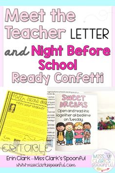 a poster with the words meet the teacher and night before school ready confetti