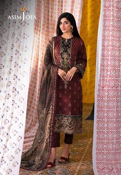 Shirt: Lawn By Pcs: 3 Pcs Trouser: Cambric Dupatta: Mehsuri Color: Maroon Product Details Enter a world of timeless beauty with our maroon ensemble from the "Aira - Summer Printed Collection," a tapestry woven with threads of tradition and charm. The embroidered daman border is a cascade of sequins each one a glimmering reminder of the stars that adorn the night sky. The digital printed shirt is a canvas painted with bold color traditional motifs each stroke a homage to the richness of heritage. Traditional Salwar Suits, Asim Jofa, Pakistani Lawn Suits, Gul Ahmed, Pakistani Dresses Casual, Winter Shawl, Pakistani Salwar Kameez, Party Kleidung, Lawn Suits