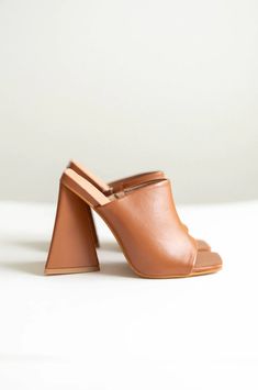 Brown Triangle Block Mule Heels Trendy Mules, Heels Trendy, Brown Mules, Summer Brown, Heels Block, Block Heel Mule, Trending Heels, Heels Chunky, Trendy Heels