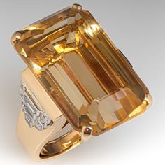 Fantastic Vintage Citrine Cocktail Ring 14K Yellow Gold Elegant Octagon Citrine Rings, Elegant Emerald Cut Topaz Ring With 17 Jewels, Elegant Emerald Cut Topaz Ring, Formal Emerald Cut Topaz Ring With Gemstone Accents, Formal Emerald-cut Topaz Ring With Gemstone Accents, Luxury Citrine Topaz Ring With Emerald Cut, Emerald Cut Ring With Gemstone Accents For Formal Occasions, Elegant Rectangular Topaz Ring For Formal Occasions, Elegant Formal Rectangular Topaz Ring