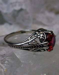 Red Ruby Filigree Ring For Wedding, Red Flower-shaped Ring For Wedding, Red Flower Shaped Wedding Ring, Formal Red Flower Ring, Heirloom Red Filigree Ring, Wedding Red Flower-shaped Ring, Wedding Red Flower Shaped Ring, Red Ruby Filigree Ring, Red Sterling Silver Flower Ring For Anniversary