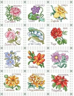 A beautifully designed and detailed flower for each month of the year is depicted in this charming quilt-like sampler. These flowers can be used as a complete sampler as shown or individually on bookmarks, ornaments, small frames or on hand towels. The classic botanical style is timeless and will fit any decor. 


Each chart pack comes with a full color chart with with easy-to-read symbols and graphs. Each chart pack comes with a full color image, chart, DMC floss color guide, and general direc Flower For Each Month, Flowers Of The Month, Flower Of The Month, Floral Cross Stitch Pattern, Vintage Cross Stitch Pattern, Flower Cross Stitch, Flower Cross, Pola Kristik, Cross Stitch Supplies