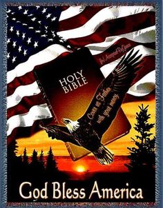 an american flag and eagle with the words god bless america