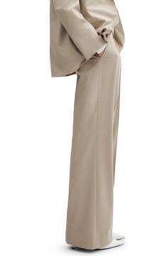 Crisp front pleats accentuate the classic style of wide-leg pants that play a key role in your office wardrobe. Zip fly with hook-and-bar closure Front slant pockets Partially lined 48% viscose, 47% polyester, 5% elastane Machine wash, line dry Imported Formal Wide-leg Pantsuit In A Solid Color, Tailored Wide Leg Pants With Pockets For Office, Formal Solid Color Wide-leg Pantsuit, Chic Business Wide Leg Ankle-length Pants, Chic Business Wide Leg Pants For Spring, Formal Ankle-length Office Pants, Elegant Beige Dress Pants For Office, Spring Business Pantsuit With Wide-leg Pants, Classic Wide Leg Office Wear Pantsuit