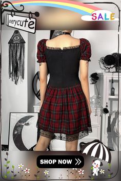 Goth Punk Plaid Pattern A-line Short Sleeve Mini Dress for Womens Clothes Casual Stretch Comfortable Lady Streetwear Lady Streetwear, Punk Plaid, A Line Shorts, Clothes Casual, Short Sleeve Mini Dress, Womens Clothes, Color Pick, Goth Punk, Streetwear Women