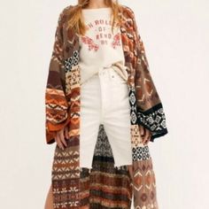 NWT Free People Landmark Cardi Cardigan Long Maxi Boho Sweater $298 XS X-Small | eBay Fall Long Sleeve Cardigan With Fair Isle Pattern, Fall Bohemian Jacquard Knit Sweater, Bohemian Jacquard Knit Sweater For Fall, Fall Jacquard Knit Cardigan For Layering, Long Sleeve Fair Isle Cardigan For Fall, Casual Jacquard Knit Sweater Coat For Fall, Bohemian Jacquard Knit Sweater, Fall Fair Isle Long Sleeve Cardigan, Fall Fair Isle Pattern Long Sleeve Cardigan