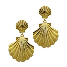 Gorgeous gold plated shell post with a lightweight shell drop_m donohue collection Coastal Accessories, Ocean Collection, Fort Worth Texas, Shell Earrings, The Seaside, Fort Worth, Bridal Wedding, Clip On Earrings, Fort