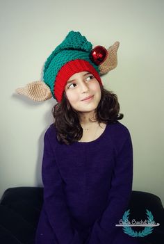 Crochet Pattern Only - The adorable Emma-Noel Elf hat is the perfect holiday gear! Crochet Santa Hat Pattern, Baby Elf Hat, Santa Hat Pattern, Crochet Santa Hat, Crochet Christmas Hats, Christmas Tree Hat, Christmas Crochet Pattern, Crochet Santa, Elf House