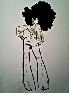 a drawing of a woman with an afro