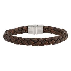 Made from woven brown leather, this men's bracelet is a classic complement to your stylish look. Made from woven brown leather, this men's bracelet is a classic complement to your stylish look. Length: 8.75 in. Metal: stainless steel Finish: polished Packaging: boxed Please note, due to the high value of this item, a signature may be required upon delivery. Size: One Size. Color: Multicolor. Gender: male. Age Group: adult. Classic Braided Leather Jewelry, Adjustable Leather Braided Bracelet With Stainless Steel Clasp, Modern Leather Braided Bracelet With Stainless Steel Clasp, Classic Brown Leather Strap Jewelry, Classic Braided Leather Bracelets, Classic Brown Jewelry With Leather Strap, Modern Braided Leather Bracelet With Stainless Steel Clasp, Modern Braided Leather Bracelets, Classic Brown Business Bracelet