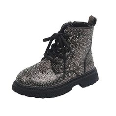 • Upper Material: Leather• Outsole Material: Rubber• Season: Winter• Fashion Element: Bling• Heel Type: Low-heeled• Lining Material: Cotton Fabric• Toe Shape: Round Toe• Closure Type: Zipper• Fit: Fits true to size, take your normal size• Boot Height: Mid-Calf• Width Options: Medium • Shipping Worldwide• Import Product Summer Boots With Rhinestones And Round Toe, Silver Synthetic Boots With Round Toe, Girls Chelsea Boots, Kids Ankle Boots, Bling Heels, Sneakers Street Style, Toddler Boots, Shoe Inserts, Yellow Shoes