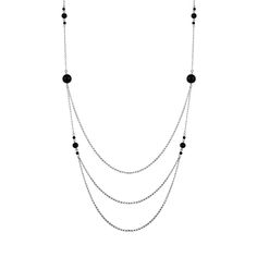 Sterling Silver 925 Rhodium Plated Silver Multi-Layered Chain Necklace With Beads Metal: 925 Sterling Silver Finish: Rhodium Plated Stones: 16 Beads (Largest Bead Is 10mm Chain Length: 40 Inches Dangle Classic White Gold Jewelry With Beaded Chain, Sterling Silver Necklaces With Round Beads For Parties, Sterling Silver Party Necklaces With Round Beads, Party Necklace In Sterling Silver With Round Beads, Classic Sterling Silver Jewelry With Beaded Chain, Elegant Dangle Necklace With Silver Chain, Elegant Dangle Necklaces With Satellite Chain, Elegant Sterling Silver Necklace With Satellite Chain, Elegant Necklace With Satellite Chain