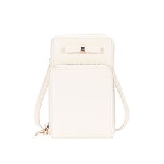 "This adorable Madison West Evie cellphone crossbody bag is perfect for carrying your essentials in style. This adorable Madison West Evie cellphone crossbody bag is perfect for carrying your essentials in style. 4.5\"L x 1.75\"W x 7\"H Strap drop length: 21\" - 25\" Adjustable crossbody strap Closure: zipper Gold-tone hardware Interior: 1 ID window Exterior: 1 zip pocket Bow detailCONSTRUCTION & CARE Body: PU Lining: polyester Wipe clean Imported Size: One Size. Color: White. Gender: female. Ag Window Exterior, 7 H, Kate Spade Crossbody, Fashion Handbags, Crossbody Strap, Cleaning Wipes, Gender Female, Zip Pockets, Crossbody Bag