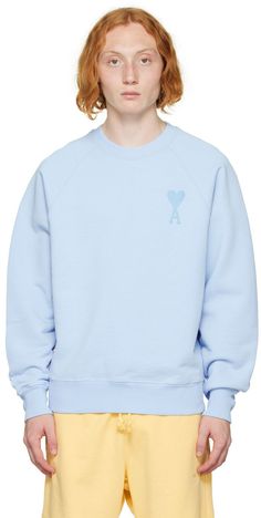 French terry sweatshirt. · Rib knit crewneck, cuffs, and hem · Logo embroidered at front and back Supplier color: Sky blue Paris Blue, Ami Alexandre Mattiussi, High Heel Rain Boots, Ami Paris, Heart Logo, Logo Sweatshirt, Blue Sweatshirt, Knit Crewneck, Mens Activewear