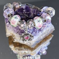 Women's Solid 925 Brighton October Charm Pandora-Style Bracelet. Murano Beads, Pink & White. Beautiful Flower Beads And Rhinestone Beads. Elegant Handmade Silver Charm Bracelet, Silver Crystal Jewelry With Polished Beads, Sterling Silver Beaded Charm Bracelet Gift, Beaded Sterling Silver Charm Bracelet Gift, Handmade Silver Charm Bracelet With Round Beads, Sterling Silver Beaded Bracelets With Polished Beads, Silver Crystal Spiritual Bracelets, Silver Beaded Bracelet For Mother's Day, Silver Spiritual Crystal Bracelets