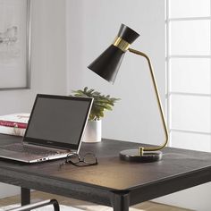 Salt & Light Black Metal Cone Shade with Black and Black Marble Base Modern Desk Lamp Gold Desk Lamps, Salt Light, Gold Desk, Traditional Vanity, Modern Desk Lamp, Modern Lamps, How To Focus Better, Salt And Light, Metal Fabric