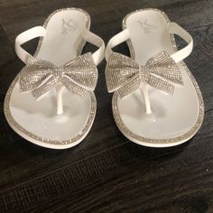 Perfect For That Bride To Be There A Sequined Bow And Sequin Trimline Sandal New Without Tags Bow Sandals, Bride To Be, White Silver, Women's Shoes Sandals, Shoes Sandals, Sequin, Women Shoes, Sandals, Tags