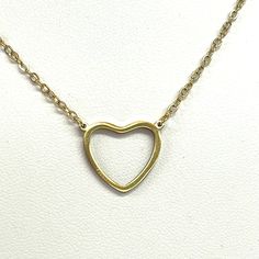 16" Goldtone necklace with open heart with 2" extender 14K-plated Gold Open Heart Necklace With Delicate Chain, Gold Open Heart Charm Necklace With Adjustable Chain, Gold Open Heart Necklace With Adjustable Chain, Delicate Open Heart Necklace With Delicate Chain, Delicate Open Heart Chain Necklace, Anniversary Open Heart Charm Necklace With Adjustable Chain, Adjustable Open Heart Necklace With Heart Charm, Adjustable Yellow Gold Heart Pendant Necklace, Adjustable Open Heart Charm Necklace