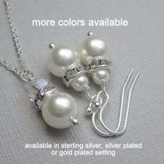 Bridesmaid Gift, Necklace and Earring Set, Bridesmaids Gift Set MADE WITH GENUINE SWAROVSKI PEARLS AND CRYSTALS. PEARLS AND CRYSTALS AVAILABLE IN OTHER COLORS. Please see color charts and kindly note on check-out your color preferences. OPTIONS: Silver Plated Setting  Gold Plated Setting  Rose Gold Plated Setting Sterling Silver Setting : (All metal components except the rhinestones spacers are sterling silver. Rhinestone spacers available only in plated material) Pearl Size: 8mm. Please see sec Bridal Party Jewelry Sets, Hot Pink Jewelry, Pearl Necklace And Earring Set, Bridesmaid Jewelry Set, Pearl Bridesmaid Jewelry, Pink Jewelry Set, Bridesmaid Necklace Gift, White Pearl Jewelry, Pearl Jewelry Set