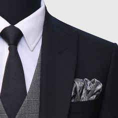 Two looks with one suit, in this black and gray suit has a black jacket and trousers are combined with a grey patterned waistcoat.


 	3 Piece Suit Gray 3 Piece Suit, Patterned Waistcoat, Black And Grey Suit, Grey 3 Piece Suit, Bespoke Suit, Gray Suit, 3 Piece Suits, Black And Gray, Black Jacket