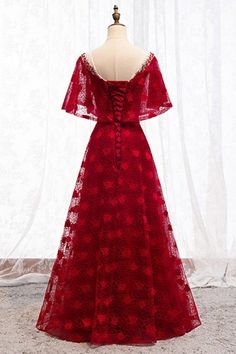 Shop Formal Long Red Lace Burgundy Dress With Cape online. SheProm offers formal, party, casual & more style dresses to fit your special occasions. Red A-line Dress For Banquet, Fitted Burgundy Dress For Prom Season, Elegant Red A-line Dress, Elegant Red Dress For Banquet, Burgundy Dresses For Prom Season, Burgundy A-line Midi Dress For Party, Formal Holiday Lace Dresses, Holiday Formal Lace Dresses, Elegant Burgundy A-line Dress