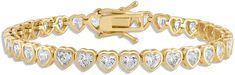 Heart Tennis Bracelet, Box Clasp, Crystal Heart, Tennis Bracelet, Bezel Setting, Yellow Color, Gold Filled, Tennis, Yellow Gold