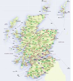 a map of scotland with all the major cities and towns in it's vicinity