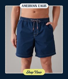 Comfortable, stretchy fabric/Durable fabrication made to dry fast/Elastic drawstring waistband/Back pocket with water-draining grommets/Classic mesh liner Relaxed Fit Nylon Swim Trunks With Drawstring, Sporty Cotton Swim Trunks With Drawstring, Nylon Swim Trunks With Drawstring And Relaxed Fit, Casual Blue Recycled Polyester Bottoms, Functional Outdoor Bottoms With Drawstring, Casual Blue Bottoms In Recycled Polyester, Nylon Swim Trunks With Side Pockets For Outdoor, Outdoor Nylon Swim Trunks With Side Pockets, Blue Recycled Polyester Bottoms With Pockets