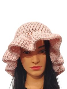 Crochet Hat - Wavy Brim UV Protection, Bad Hair Day Fix, Easy to Pack Unique Stylish Fashion Accessory for Your Wardrobe or Great Gift Brand New Handmade in the USA w/Fast Free Shipping "Support Small Business" Pink Crochet Hat For The Beach, Pink Crochet Hat For Beach, Pink Crochet Beach Hat One Size, Pink One-size Crochet Hat For Beach, Pink Crochet Hat For Summer Vacation, Trendy Pink Crochet Hat For Vacation, Pink Bohemian Crochet Hat For Summer, Bohemian Pink Crochet Hat For Summer, Bohemian Pink Bucket Hat For The Beach