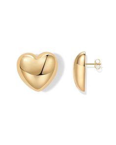 PRICES MAY VARY. Dive into the world of statement jewelry with our oversized, chunky heart stud earrings! Measuring a playful 25mm in length and 27mm in width, these adorable, puffy hearts are perfect for women looking to add a bold, golden touch of love to their collection. Plated in 14k yellow gold and featuring sterling silver posts, these earrings ensure a long-lasting finish that's 100% nickel-free, cadmium-free, lead-free, and hypoallergenic. Perfect for gifting or treating yourself, these Trendy Heart-shaped Yellow Gold Earrings, Valentine's Day Hypoallergenic Yellow Gold Heart Earrings, Yellow Gold Heart Charm Earrings For Valentine's Day, Yellow Gold Heart-shaped 14k Earrings, Retro Gold Heart-shaped Earrings, Heart Stud Earrings, Dainty Studs, Bold Style, Puffy Heart