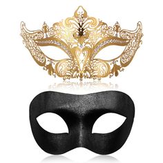 PRICES MAY VARY. Unique Design : Filigree metals are soft and bendable so they can be easily adjusted to your face. We use elastic bands which allows you to adjust the mask to your head depending on your preference. You will feel very comfortable even won't notice that you're wearing them. Steal The Spotlight : Our chic, intricate and absolutely gorgeous filigree masks are guaranteed to make everyone in the party admire the drama and mystery it brings to your costume. Its rhinestone embellishmen Masquerade Mask Tattoo, Mask For Party, Masquerade Ball Masks, Couples Masquerade Masks, Gold Masquerade Mask, Black Masquerade Mask, Mask Venetian, Mens Masquerade Mask, Metal Mask