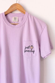 Peach, please 🍑 Tshirt Pocket Embroidery, Pocket Tee Embroidery, Trendy Peach Relaxed Fit T-shirt, Trendy Relaxed Fit Peach T-shirt, Peach Short Sleeve T-shirt For Summer, Heather Peach Letter Print Top For Spring, Spring Lavender Letter Print Top, Trendy Heather Peach T-shirt For Summer, Peach Short Sleeve Summer Tops