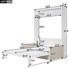 the measurements for a bed frame and headboard are shown in this image, with two drawers on each side