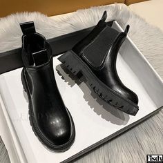 Fisdy - Classic Chelsea Boots - Genuine Cowhide Leather, Slip-on Vintage Martin Boots Botas Chelsea, Black Chelsea Boots, Shoe Sole, Leather Chelsea Boots, Martin Boots, Open Toe Sandals, Work Shoes, Leather Working, Chunky Heels