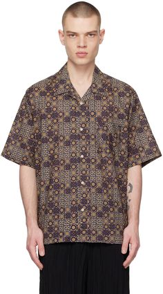 Plain-woven cotton shirt. Graphic pattern printed throughout. · Open spread collar · Button closure · Patch pocket · Embroidered logo patch at chest Supplier color: Cacao brown/Multi Printed Shirt Outfit, Shirt Outfit Men, Graphic Patterns, Woven Cotton, Cotton Weaving, Shirt Outfit, Patch Logo, Patch Pocket, Cotton Shirt