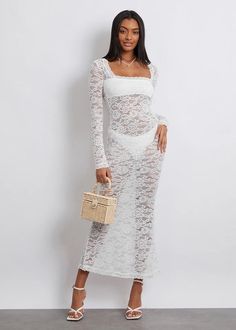 Enhance your feminine charm with our Square Collar Long Sleeved Floral Lace Maxi Dress. The elegant square collar and delicate floral lace add a touch of sophistication to any occasion. Made of breathable, high-quality fabric, this dress is perfect for any stylish lady. Don't miss out! Fabric: Slight Stretch Material: Polyester Fiber *Underwear not included Square Neck Lace Patchwork Party Dress, Chic Lace Dress With Square Neck, Square Neck Lace Dress With Lace Patchwork, Chic Square Neck Lace Dress, Feminine Square Neck Lace Dress For Party, Feminine Lace Dress With Square Neck For Party, Fitted Lace Dress With Square Neck, Elegant Lace Dress With Straight Neckline And Lace Trim, Lace Patchwork Square Neck Dress