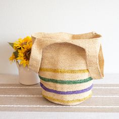 Elena Handbags Women's Large Soft Raffia Woven Summer Straw Tote Jute Bucket Bag With Braided Handles For Market, Straw Bucket Bag For Market, Handwoven Straw Bucket Bag For Market, Jute Bucket Bag For Market, Beige Bucket Bag For Market, Handwoven Jute Bucket Straw Bag, Handwoven Jute Bucket Bag Basket, Handwoven Jute Basket Bucket Bag, Natural Jute Bucket Bag