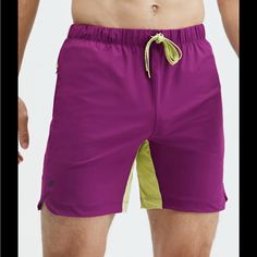 Nwt. Purple And Lime Green Active Shorts. Side Zip Pockets On Each Side. Sporty Purple Athletic Shorts With Built-in Shorts, Purple Athletic Shorts With Built-in Shorts For Gym, Purple Stretch Sporty Athletic Shorts, Purple Stretch Athletic Shorts For Sports, Sporty Stretch Purple Athletic Shorts, Sporty Purple Stretch Athletic Shorts, Functional Purple Running Bottoms, Purple Activewear Shorts For Yoga, Purple Functional Running Activewear