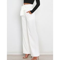 White Bowknot High Waist Wide Leg Pants