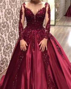 g0ru8dhs1c Casual Bridal Dress, Red Wedding Gowns, Mesh Gown, Burgundy Prom Dress, Red Ball, Long Sleeve Evening Dresses, Evening Dress Fashion, Long Sleeve Sequin, African Print Fashion Dresses