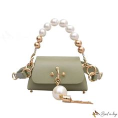 Bird in Bag - Pearl small package new popular fashion handbag female bag chain shoulder bag French crossbody bag Trendy Crossbody Shoulder Bag With Pearl Handle, Trendy Crossbody Bag With Pearl Handle, Trendy Clutch Bag With Pearl Handle, Trendy Green Shoulder Evening Bag, Trendy Green Crossbody Clutch, Trendy Green Crossbody Evening Bag, Trendy Green Clutch For Mobile Phone, Green Shoulder Bag For Spring Fashion, Green Shoulder Bag For Spring