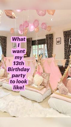 a birthday party with pink and white decorations