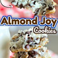 a close up of food on a plate with the words almond joy cookies above it