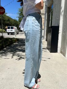 DESCRIPTION This baggy jean is featured in a high-rise with straight-out silhouette. DETAILS Zip fly and button closure, Belt loop at waist FIT & SIZEING 25" waist 35" hip 28 1/2" inseam based on size SModel is 5'2" waist (25"-26") is wearing a size S PRODUCT INFO & CARE Size: S,M Color: Denim ● Fabric: 100% cotton● Machine wash cold gentle cycle. Do not bleach Everyday High Rise Cargo Jeans For Spring, High Rise Cargo Jeans For Everyday Spring Wear, Mid-rise Cargo Jeans For Everyday Spring, Everyday Spring High Rise Cargo Jeans, Spring Mid-rise Everyday Cargo Jeans, Mom Fit Cropped Jeans With Pockets For Everyday, Mom Fit Cropped Jeans For Everyday, Everyday Mom Fit Cropped Jeans With Pockets, Spring High Rise Mom Jeans