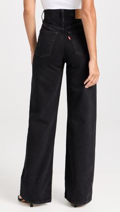 Levi's Ribcage Wide Leg Jeans | Shopbop Mid-rise Black Jeans With Button Zip Fly, Black Mid-rise Jeans With Button Zip Fly, Black High Rise Jeans With Button Zip Fly, Versatile Black Mid-rise Jeans, Black Casual Cropped Jeans With Straight Hem, Black High Rise Versatile Jeans, Everyday Black Cotton Flare Jeans, Versatile High Rise Black Jeans, Mid-rise Stretch Jeans In Washed Black