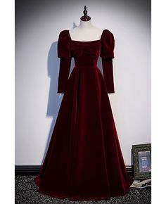 Get 10% off now! Buy retro square neck burgundy long velvet dress with long sleeves at cheap price online. Free stable shipping and pro custom service since 2009. Burgundy Velvet Dress Long Sleeve, Burgundy Long Sleeve Dress Prom, Victorian Bridesmaid Dress Burgundy, Velvet Dress Square Neck Long, Luxury Long Sleeve Vintage Dress, Cheap Red Square Neck Dress, Burgundy Velvet Dress Long Sleeve Korean, Luxury Burgundy Festive Dresses, Cheap Burgundy Long Sleeve Dress