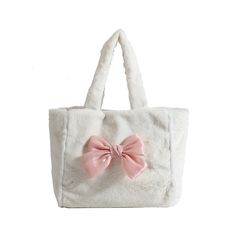 47554477064397 Aesthetic Plush, Bow Tote Bag, Harajuku Aesthetic, Soft Pattern, White Shoulder Bag, Female Style, Japan Style, Casual Tote, Types Of Bag