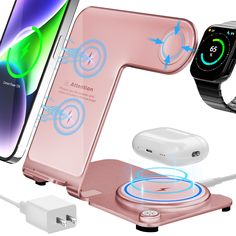 an apple watch and charging station are shown